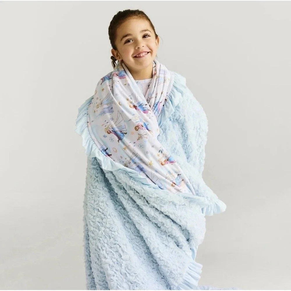 Posh Peanut X Disney Frozen Elsa & Anna Minky Ruffled Luxe Patoo Blanket NEW